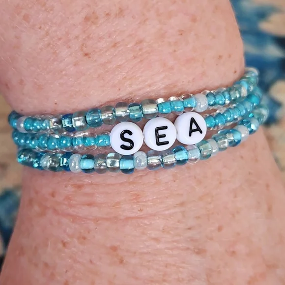 Beaded Bracelet Stack "Sea" - Picture 2 of 5